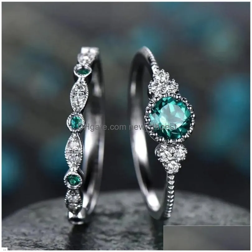 Cluster Rings Real S925 Sterling Silver Emerald Diamond Ring Women Gemstone Topaz Turquoise Anillos De Jewelry Bizuteria1202312