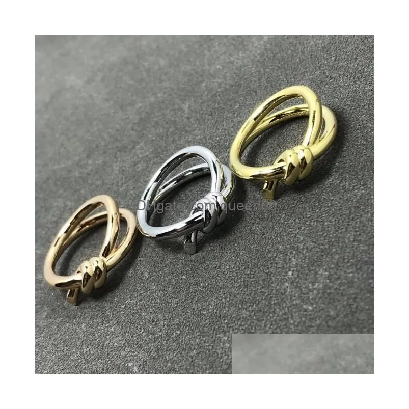 Original Designer T Knot Ring Extravagant Gold Sier Rose 316L Stainless Steel Letter Diamond Rings Women Men Wedding Jewelry Lady Party