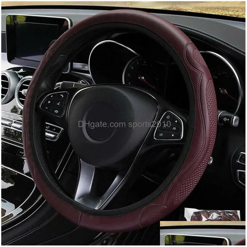 Steering Wheel Covers Car Cover Wine Red Soft Leather Breathable Anti-slip Universal For 38cm Protector Car-styling Accessories
