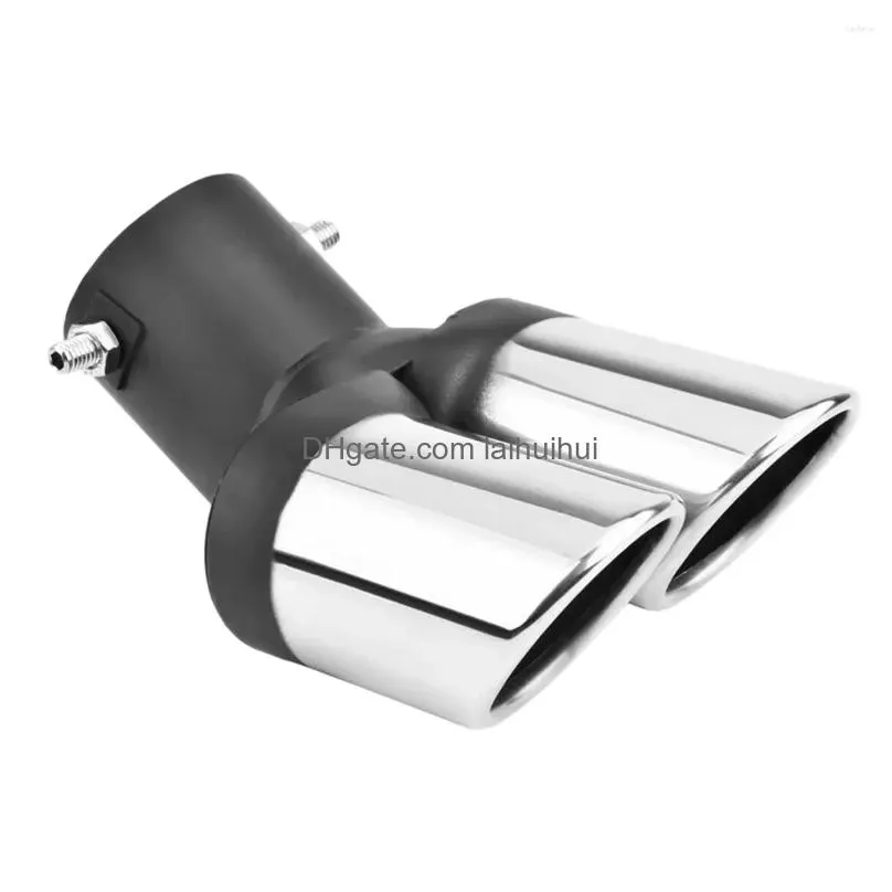 car universal 63mm stainless steel dual outlet exhaust pipe muffler tail throat tip grilled black