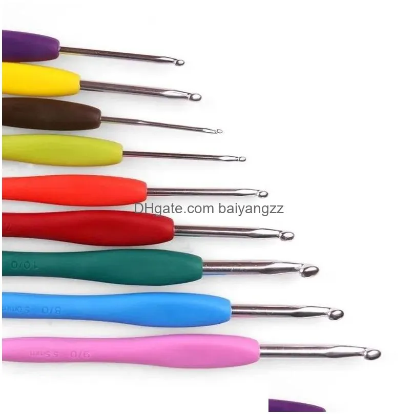 9pcs knitting tool sweater needle tpr soft handle aluminum cloghet color handle sweater diy craft scarf sewing needles knitting