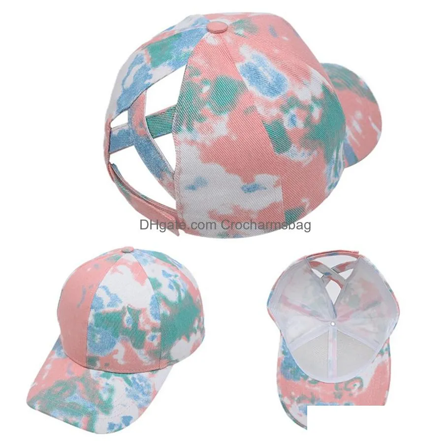 Tie Dye Ponytail Hat 6 Colors Criss Cross Adjustable Summer Snapback Caps Outdoor Sports Sunhats Party Hats Sombreros