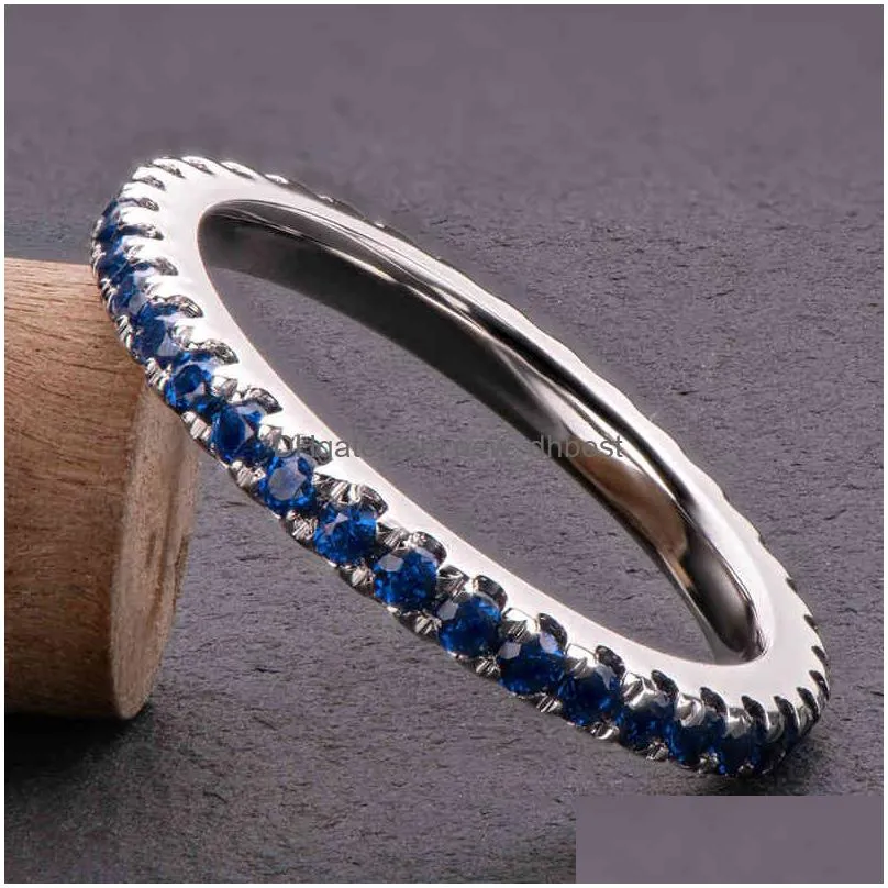 925 Sterling Silver Perfect Eternal Bridal Band Shiny Colorful SONA Stone Engagement Wedding Ring Women039s Jewelry4599387