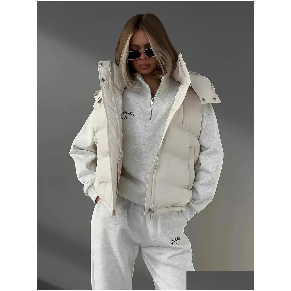 womens vests bornladies quilted jacket winter loose parkas coat vintage belt office warm cotton foam 231116