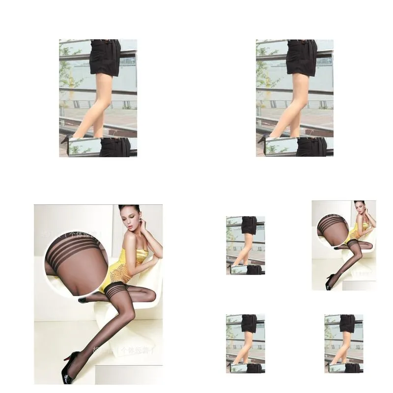 wholesale-women fashion black sexy top stripe stay up thigh high knee stocking tights pantyhose free shipping t3