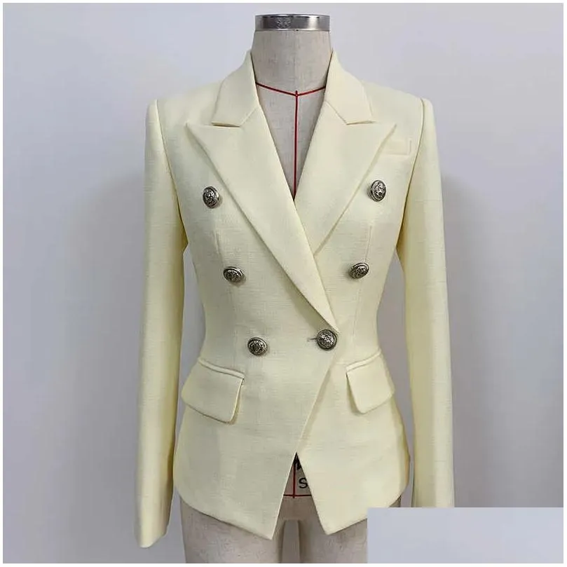 high street est runway designer blazer women`s classic  buttons double breasted slim fitting textured jacket 210907