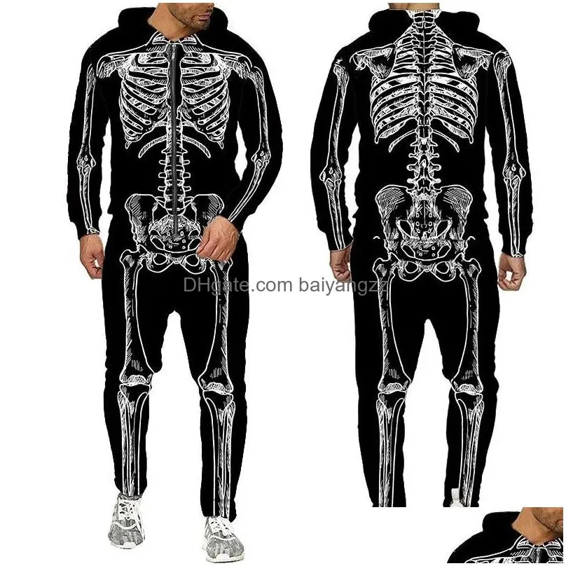 mens tracksuits skull hip hop halloween costume hoodie sweater set men/women print sweatshirt sweatpants 2 piece harajuku streetwear