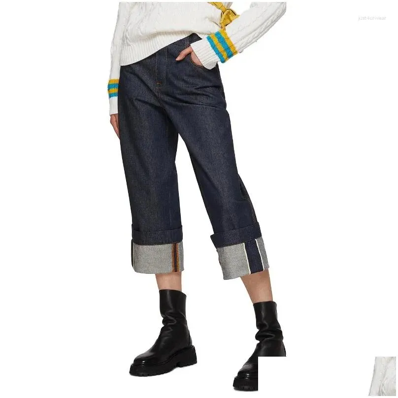 women`s jeans fashion brand designer woman`s straight cotton loose nine-minute pants rolled legs