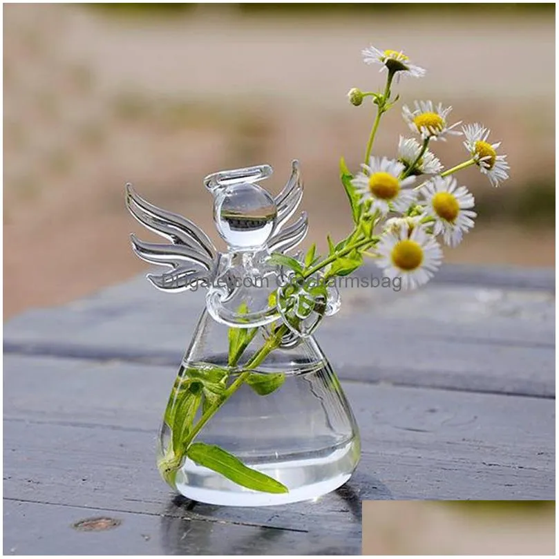 Clear Angel Glass Hanging Vase Bottle Terrarium Hydroponic Container Plant Pot DIY Home Garden Decor Birthday Gift 2 Sizes Jarrones De