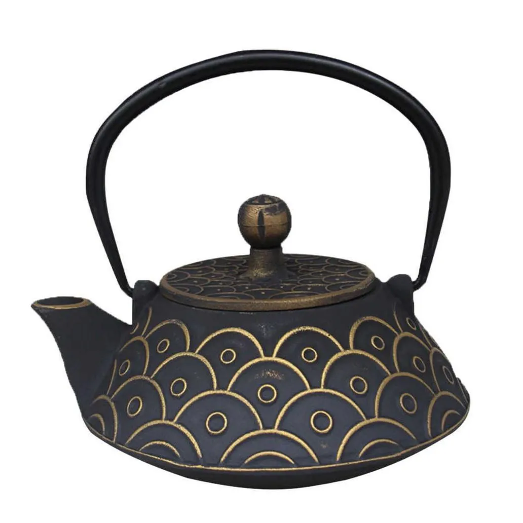 Japanese Black Cast Iron Tea Teapot Kettle Trivet Strainer Gift 9 Patterns 210813