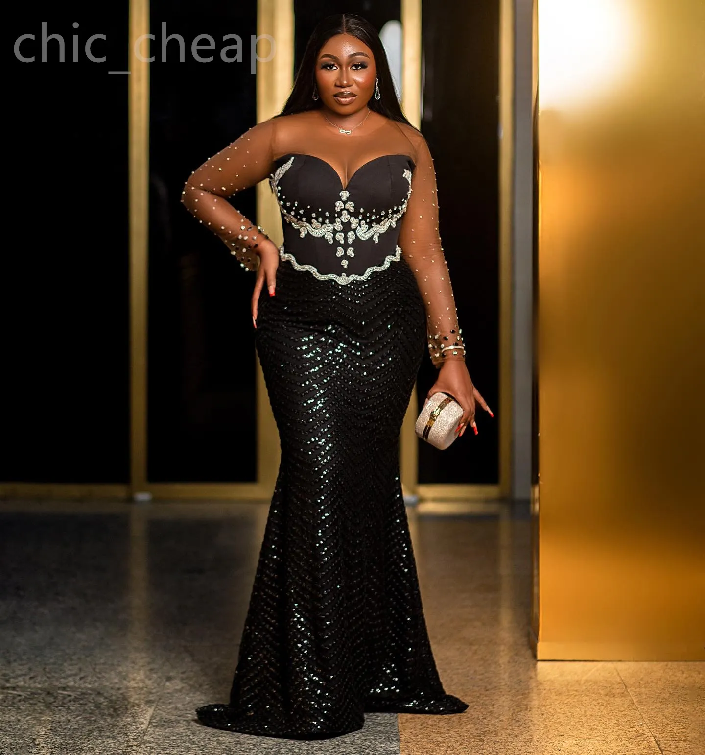 2024 Aso Ebi Black Mermaid Prom Dress Beaded Crystals Sequined Evening Formal Party Second Reception 50th Birthday Engagement Gowns Dresses Robe De Soiree ZJ187