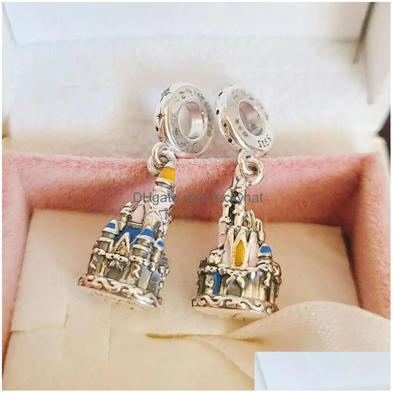 Disny Parks Cinderella Castle 50th Anniversary Dangle Charm Silver Pandora Charms for Bracelets DIY Jewelry Making kit Loose Beads Silver wholesale