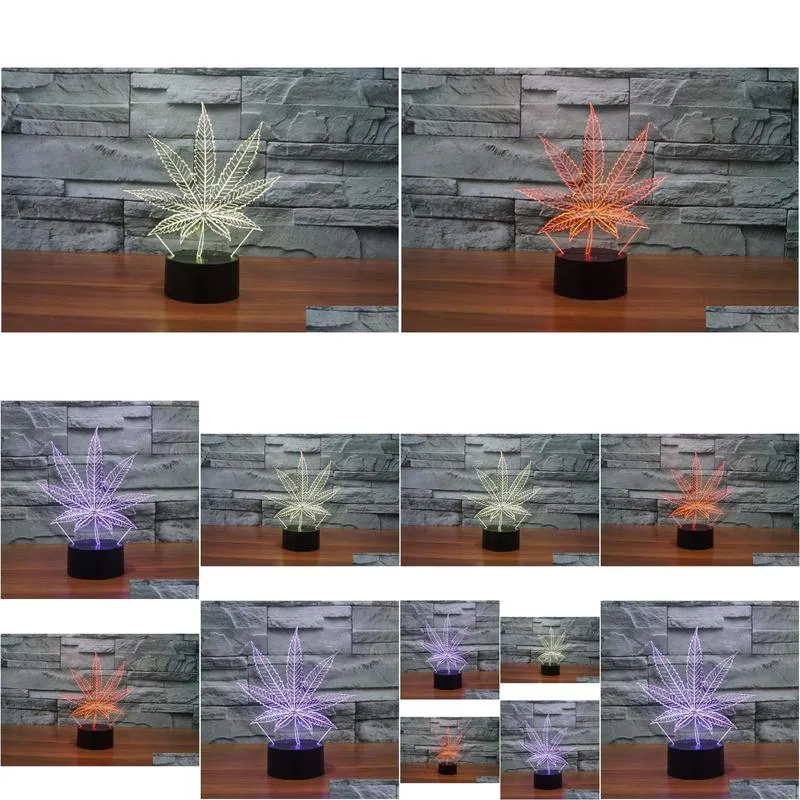 Leaf 3d Illusion Led Lamp Night Light 7 Rgb Colorful Usb Powered 5th Battery Bin Touch Button Dropshipping Gift Box Wholesale