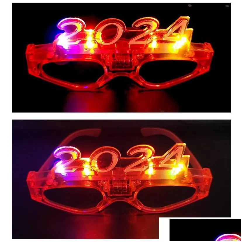 Party Decor LED Light up 2024 Glasses Glowing Flashing Eyeglasses Rave Glow Shutter Shades Eyewear for New Year Kids Adults Sizes