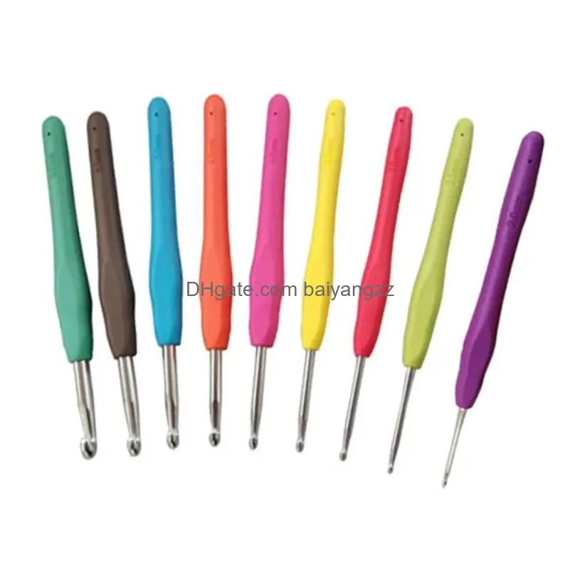 9pcs knitting tool sweater needle tpr soft handle aluminum cloghet color handle sweater diy craft scarf sewing needles knitting