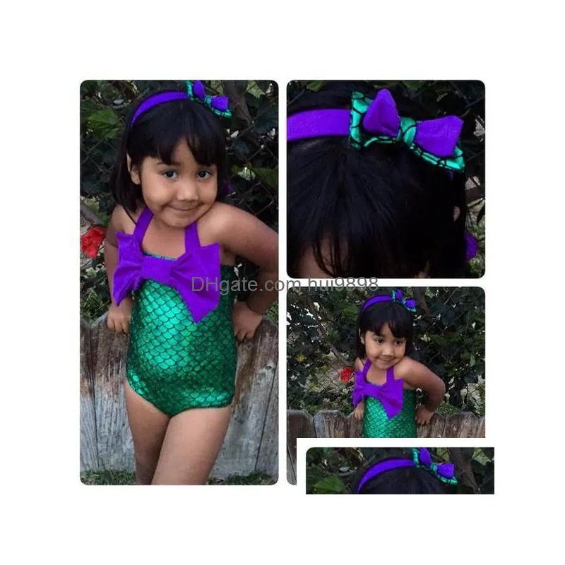 retail girls swimsuit child sets beachwear kids bathing suits children swim suits children swimwear with headband bh17437481216