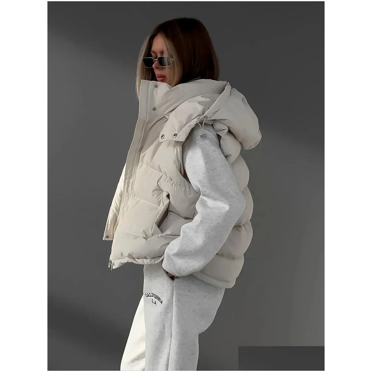 womens vests bornladies quilted jacket winter loose parkas coat vintage belt office warm cotton foam 231116