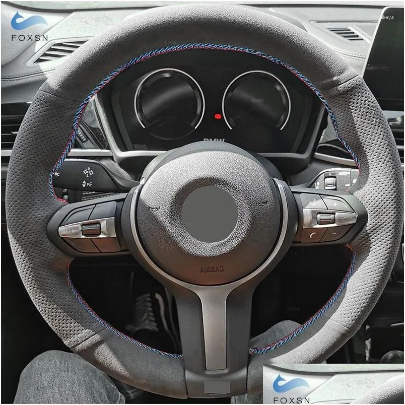 Steering Wheel Covers Car Inner Cover For M Sport F30 F32 F34 F20 F45 F10 F12 F48 F15 F16 F25 F26 Suede Leather Trim Red Blue Line