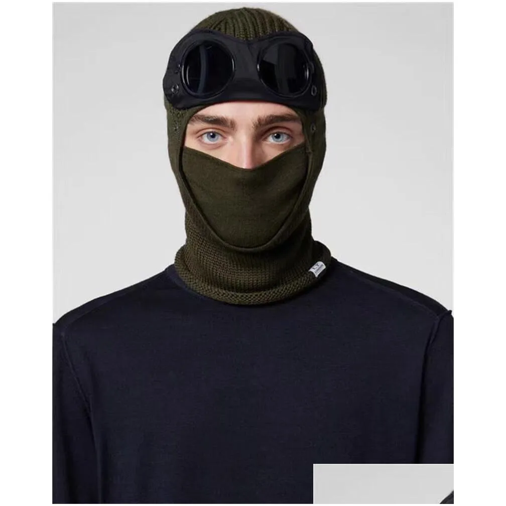 two lens windbreak hood beanies outdoor cotton knitted men mask casual male skull caps hats black grey army green