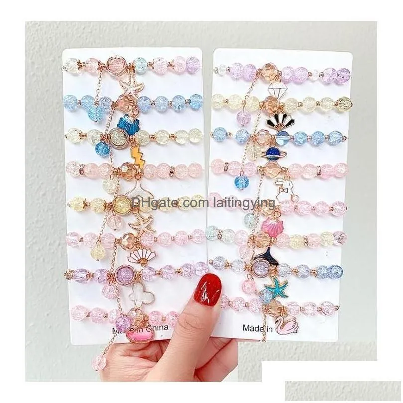 jewelry beads bracelets kids jewelry girls friendship pendants charm glass crystal beaded stretch wristband anklets birthday bag fille