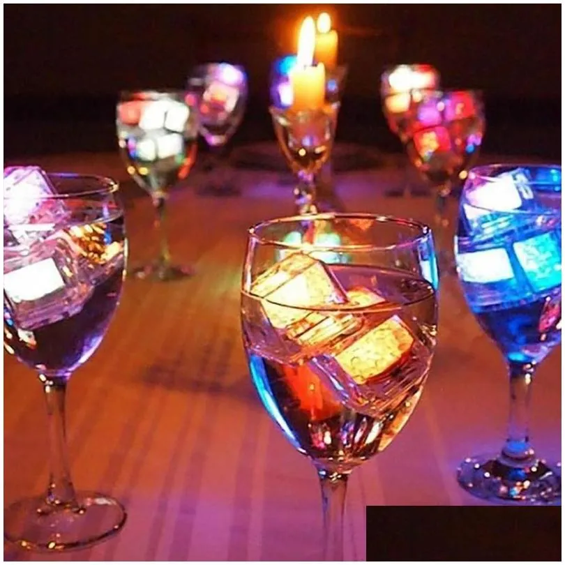 LED Ice Cubes Glowing Night Lights Party Rose Diamond Heart Shape Flash Light Luminous Neon Wedding Festival Christmas Bar Wine Glass