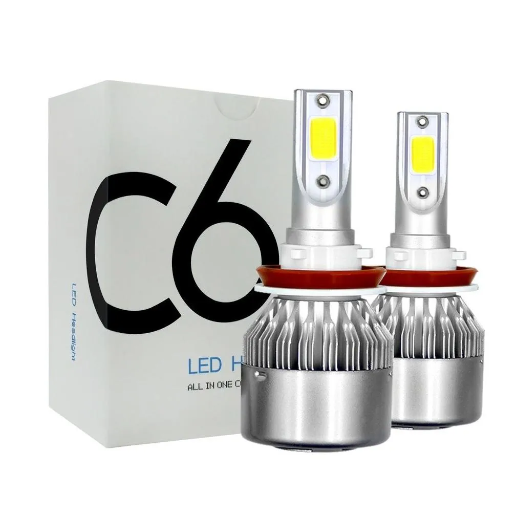 2PCS C6 Car LED Headlights 72W 7600LM 6000K COB Auto Headlamp Waterproof H4 H7 H11 9004 9005 9006 9007 Super Bright Lamp Fog Light