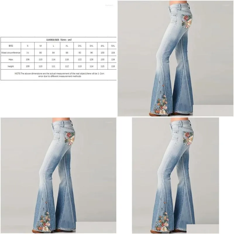 women`s jeans high waist blue pants 2023 fashion embroidered bell bottoms streetwear spring summer lady