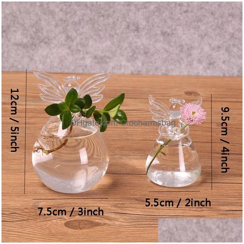 Clear Angel Glass Hanging Vase Bottle Terrarium Hydroponic Container Plant Pot DIY Home Garden Decor Birthday Gift 2 Sizes Jarrones De