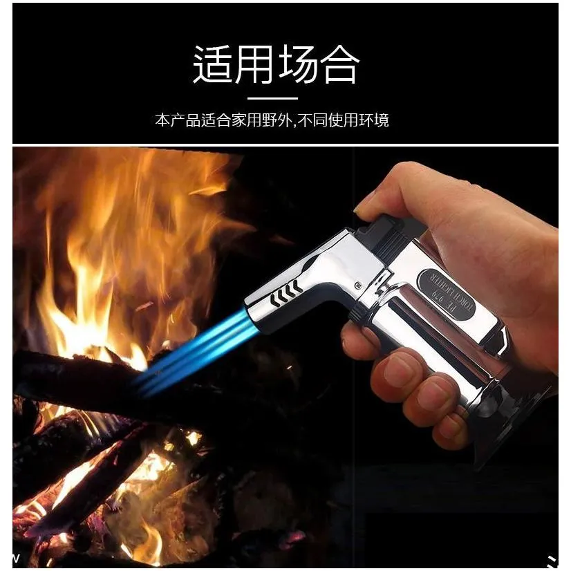 New Arrival Three Tubes Fire Lighter Cigar Torch Turbo Lighter  Butane Gas Cigarette 1300 C Spray Gun Windproof Metal Pipe Lighter