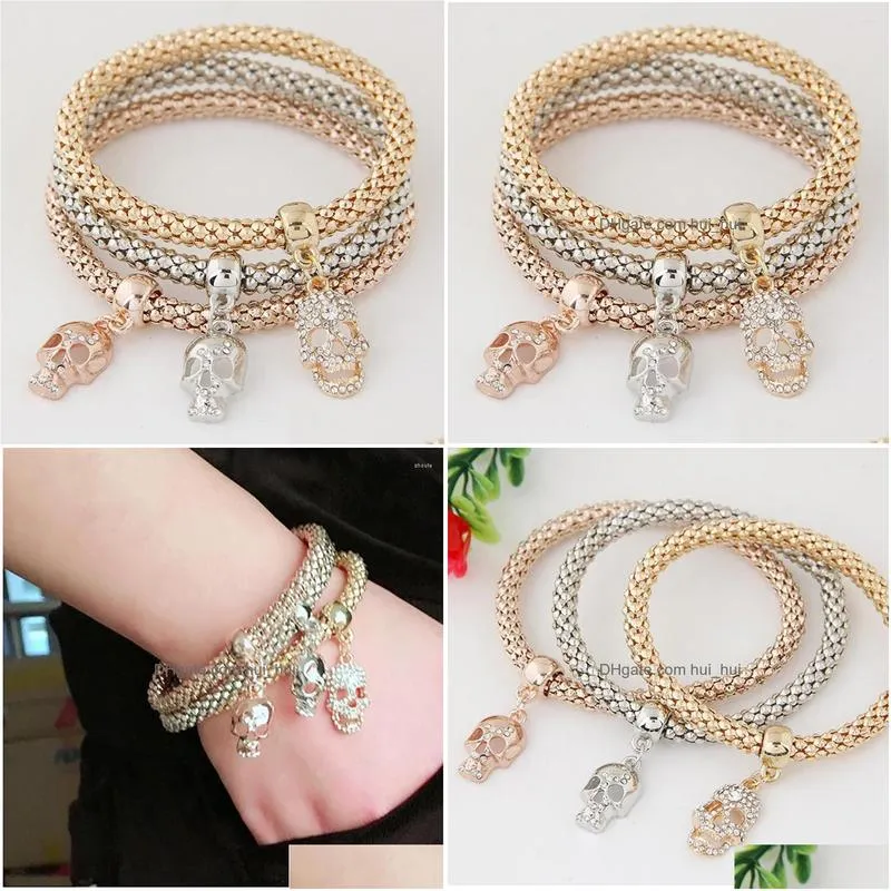 charm bracelets yada gothic punk skull pendant bangles for women friendship bracelet jewelry halloween gift bt210017