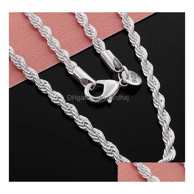 925 Sterling Silver Necklace Chains 2MM 16-30 inch Pretty Cute Fashion Charm Rope Chain Necklace Jewelry Factory Wholesale