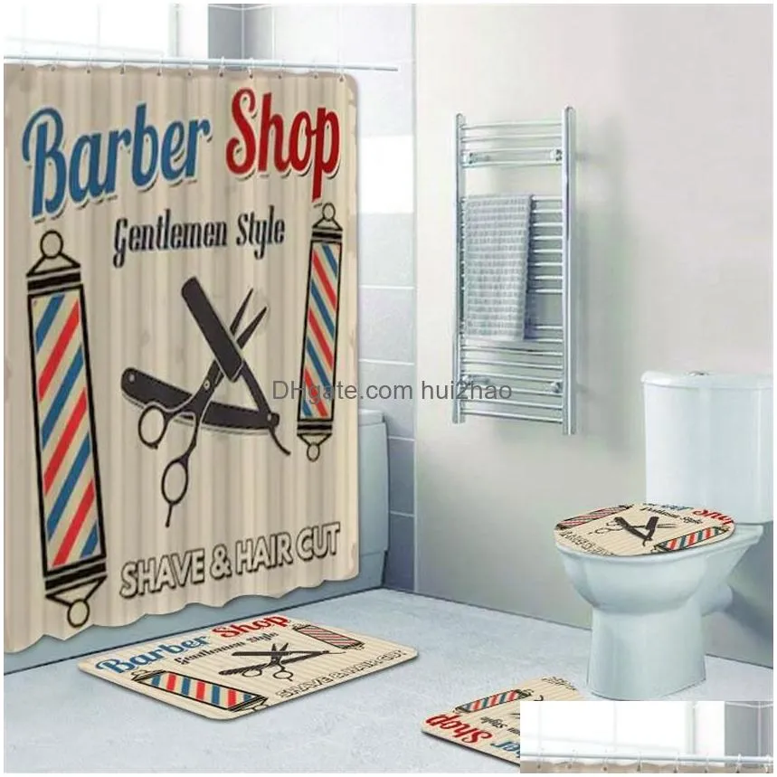 vintage barber shop shower curtain set for bathroom barber shop decor toilet bathtub accessories bath curtains mats rugs carpets f218u