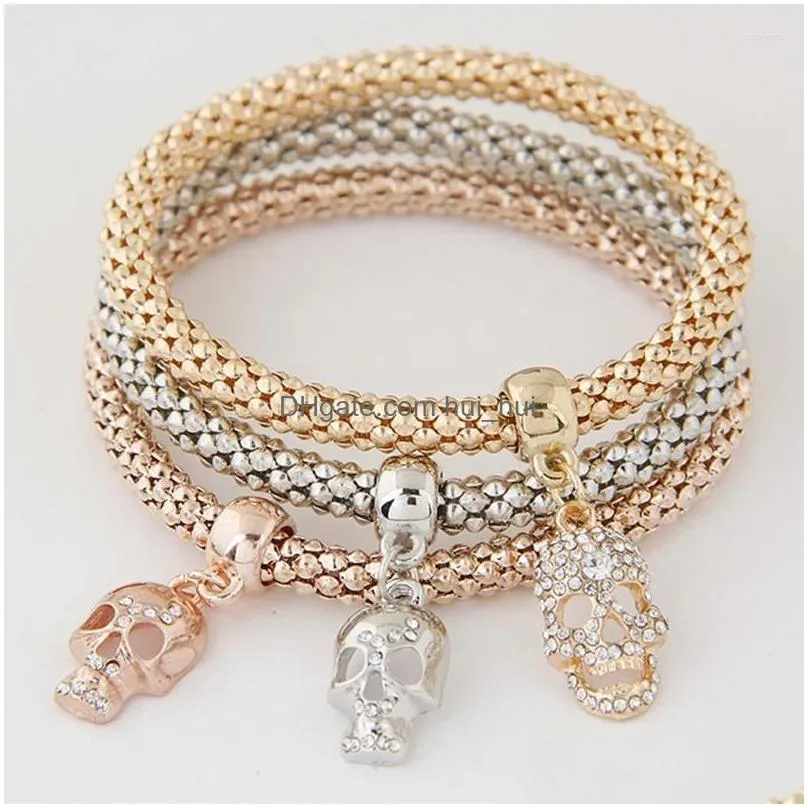 charm bracelets yada gothic punk skull pendant bangles for women friendship bracelet jewelry halloween gift bt210017