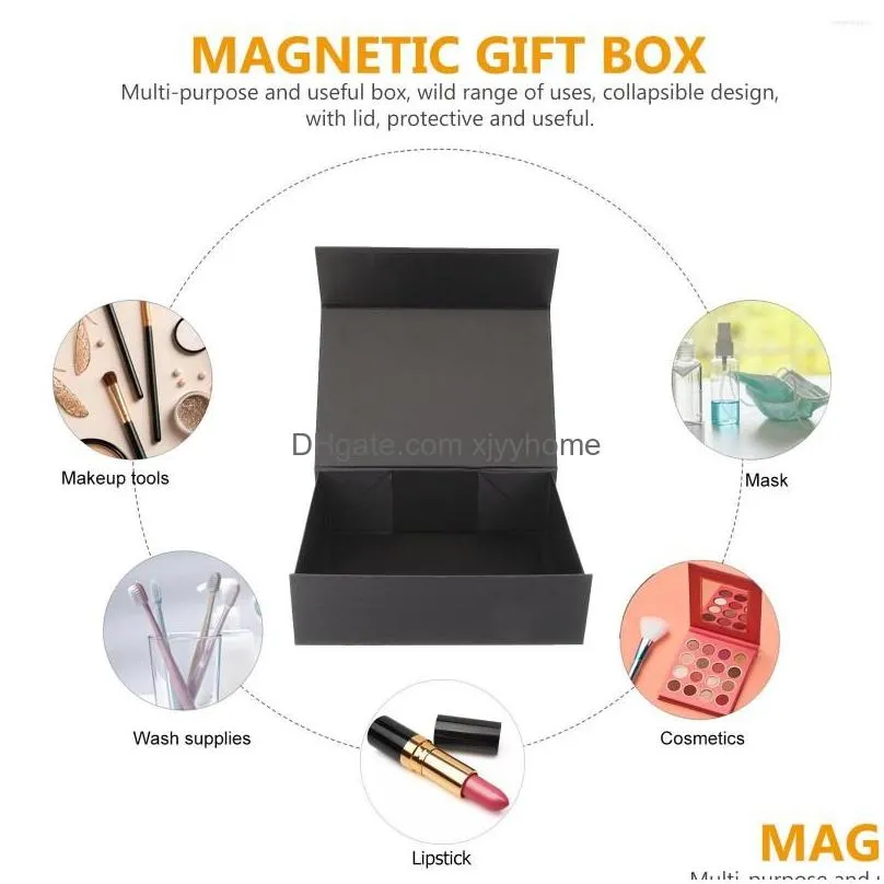 Gift Wrap Magnetic Box Boxes Packaging Cardboard Decorative Keepsake Folding Gifts Closure Lid Bridesmaid Proposal Black Foldable