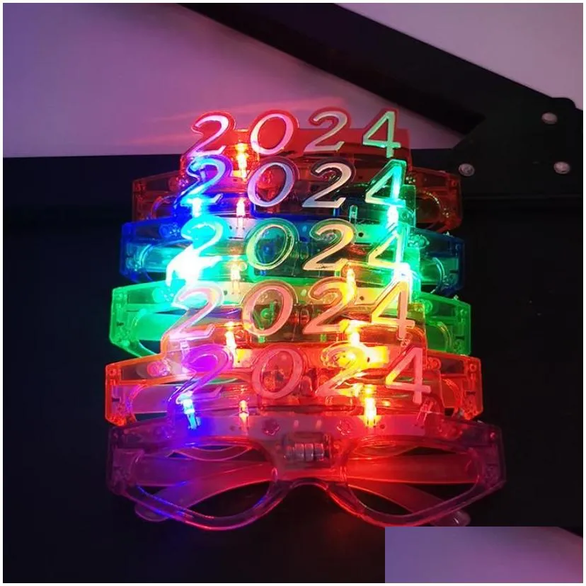 Party Decor LED Light up 2024 Glasses Glowing Flashing Eyeglasses Rave Glow Shutter Shades Eyewear for New Year Kids Adults Sizes