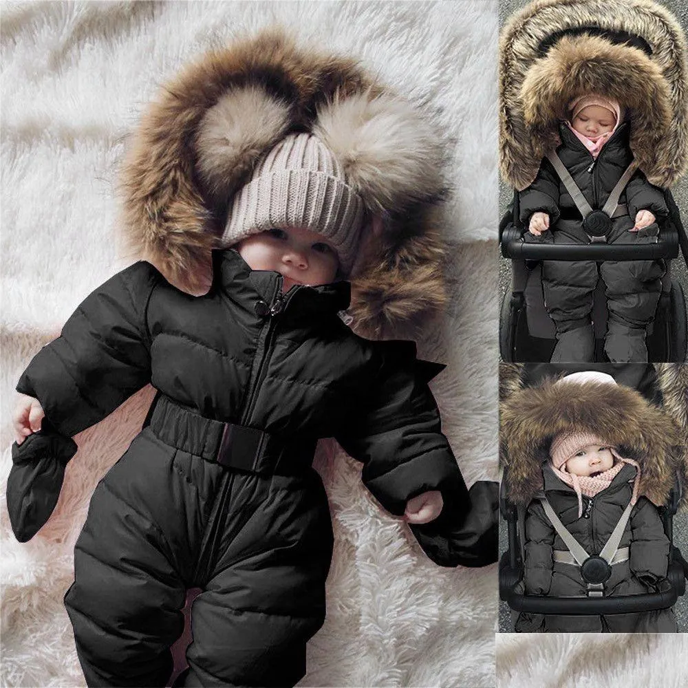 CHAMSGEND Winter Jacket Outerwear Infant Baby Boy Girl Clothing Romper Jacket Hooded Jumpsuit Warm Thick Coat Outfit 19June10