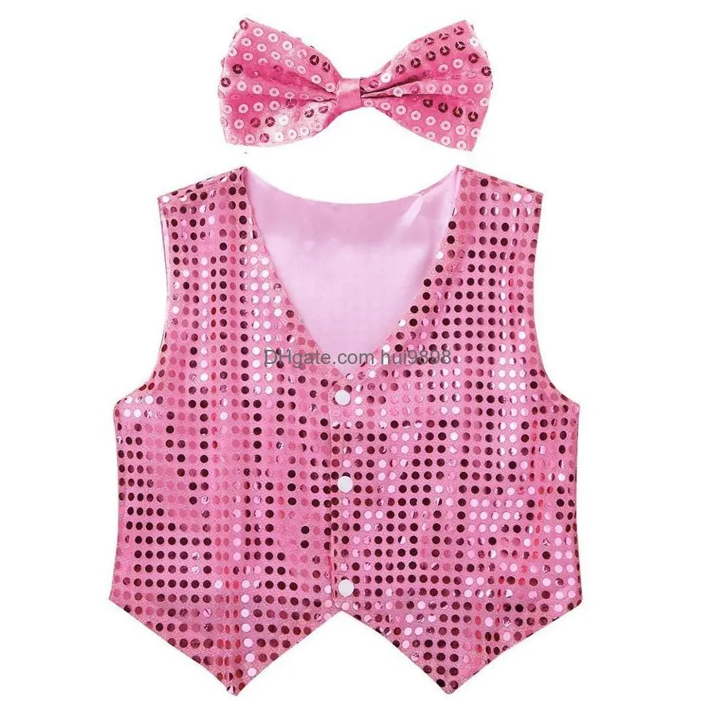 boys girls jazz dancewear vest bowknot set kids glitter clothes choir costume childrens hiphop jazz dance sequined vest y2003258026286