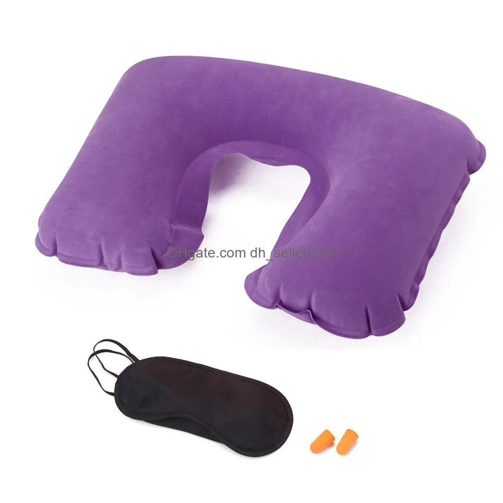 Party Favor 3 in 1 Travel Set Inflatable U-Shaped Neck Pillow Air Cushion Sleeping Eye Mask Eyeshade Earplugs Portable Travel Set