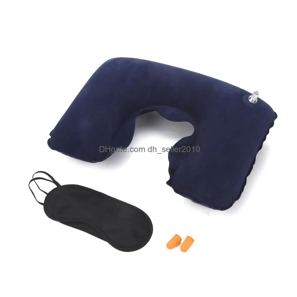Party Favor 3 in 1 Travel Set Inflatable U-Shaped Neck Pillow Air Cushion Sleeping Eye Mask Eyeshade Earplugs Portable Travel Set