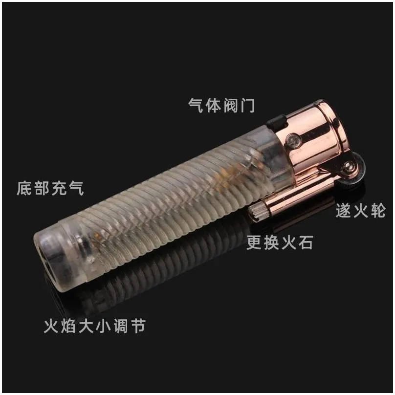 New Arrival Creative Individual Torch Cylindrical Transparent Lighter Open Fire Torch Small Grinding Wheel Lighter Cigar Torch