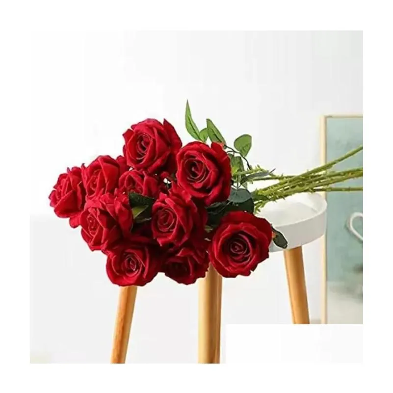 Decorative Flowers Rose Artificial Flower Realistic Roses Bouquet Long Stem Single Fake Floral for Home Office Parties and Wedding