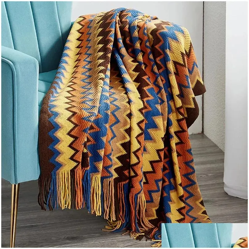 Blanket Bohemian Selimut Sofa Penutup Geometris Rajutan Sarung untuk Kursi Tempat Tidur Kotakkotak Boho Dekoratif Cobertor Manta Deken