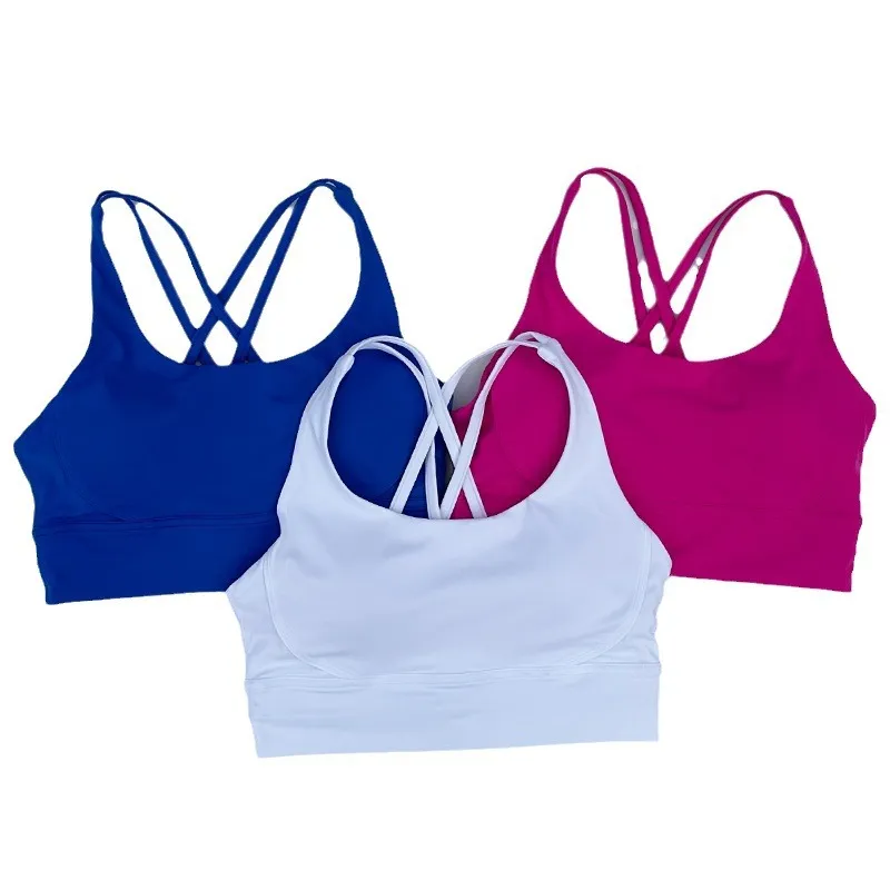 LL Sports Yoga Bra Chest Pad Women Back Cross Sports Bra Quick Drying Breathable Underwear Gym Running Brassiere Sexy Soft Solid Color Racerback Tank Tops