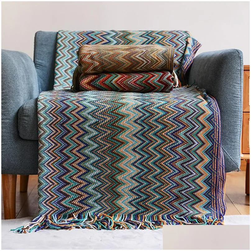 Blanket Bohemian Selimut Sofa Penutup Geometris Rajutan Sarung untuk Kursi Tempat Tidur Kotakkotak Boho Dekoratif Cobertor Manta Deken