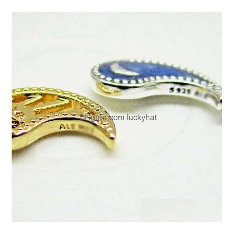 Two-tone Splittable Sun Moon Dangle Charm 925 sterling silver women for fit Charms beads Bracelets Jewelry 762678C01 Jewel