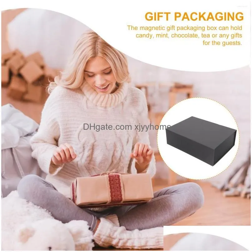 Gift Wrap Magnetic Box Boxes Packaging Cardboard Decorative Keepsake Folding Gifts Closure Lid Bridesmaid Proposal Black Foldable