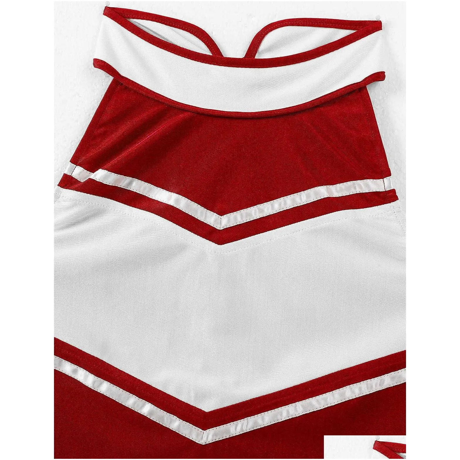 Women Adults School Girls Outfits Cheerleader Sexy Costume Sets Uniform Outfit Sleeveless Crop Top with Mini Pleated Skirt X0626