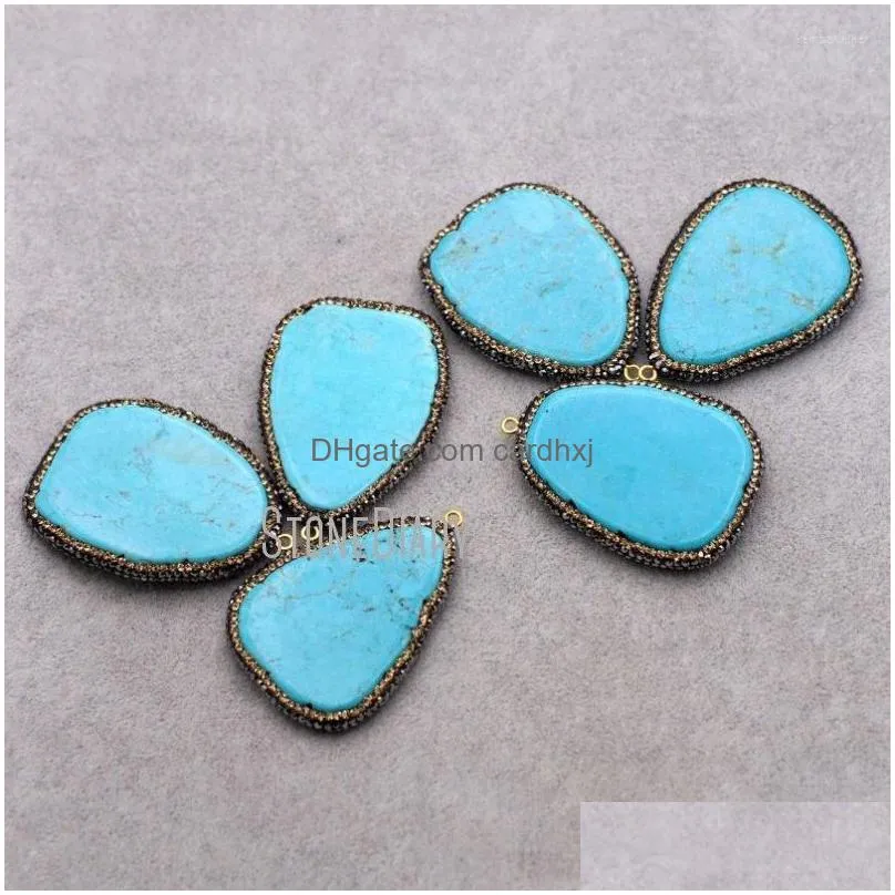 Pendant Necklaces PM8849 Blue Turquoise Black Rhinestone Copper Silver Plated Free Form Irregular Shape Charms Pendants Jewelry
