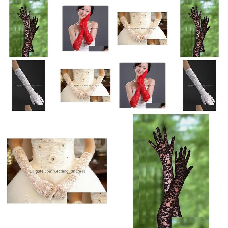  2018 arrival wedding gloves long with lace finger white ivory red elbow bridal gloves wedding accesorries