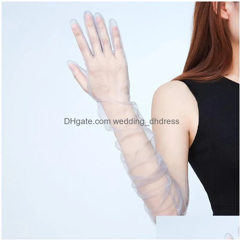 70cm womens ultra thin gloves tulle elbow long wedding bride dress gloves solid color sheer transparent sunscreen vintage bridal